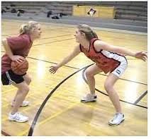 Two players showing the importance of stance in basketball.